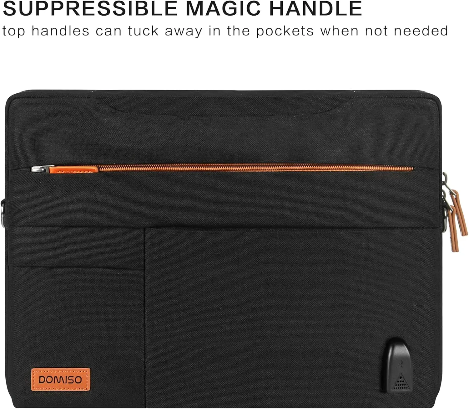 DOMISO 17 Inch Thickened Multi-Functional Laptop Sleeve Business Briefcase Messenger Bag with USB Charging Port Compatible for 17-17.3" Notebook/Dell/Acer/HP/MSI, Black&Brown