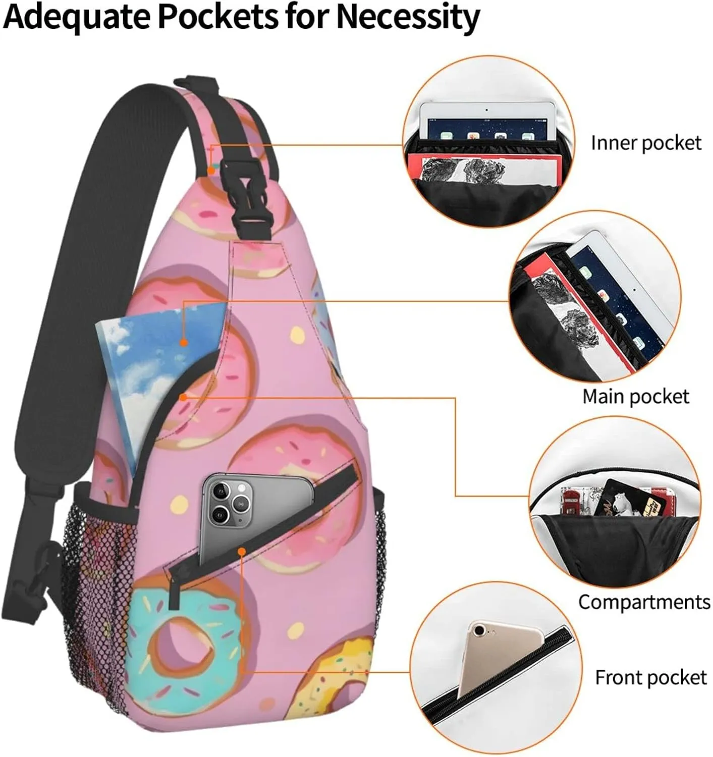 Donut Outdoor Cross-body Shoulder Bag, Unisex Backpack For Women Men Young Hiking Travel