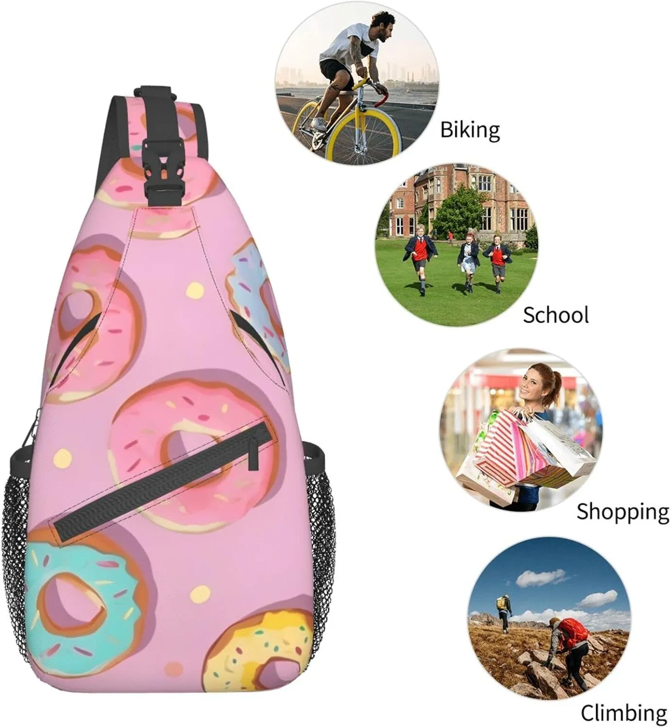 Donut Outdoor Cross-body Shoulder Bag, Unisex Backpack For Women Men Young Hiking Travel