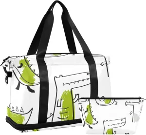 Doodle Crocodiles Versatile Sports Travel Bag - Lasting Twill Tote, Removable Wheel & Rod Bagging, Multi-pocket Design, Complimentary Makeup Bag