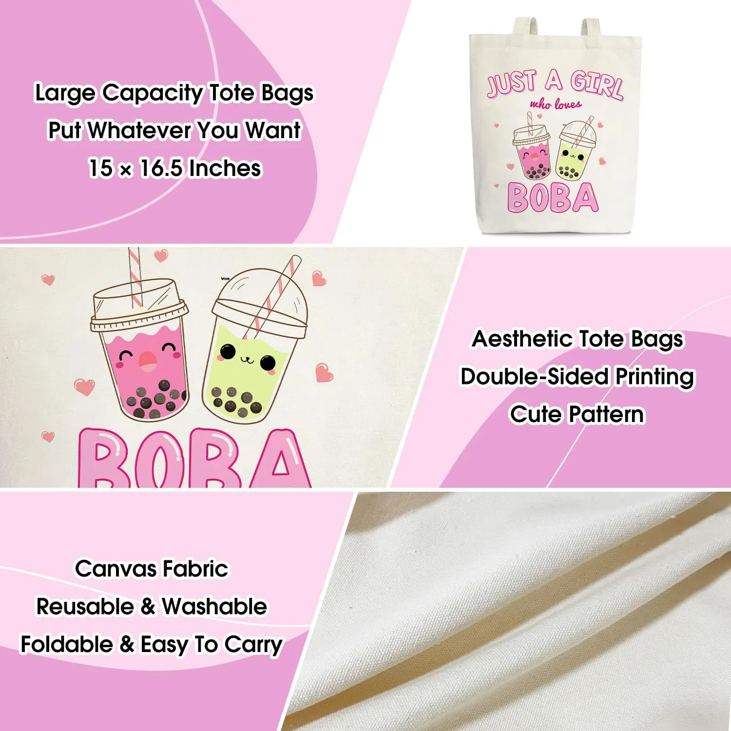 Doreen's Boutique Canvas Tote Bag Gift for Women, Tea Lover Gifts for Women Female, Tote Bag Shopping Reusable Grocery Beach Shoulder Bag /A09