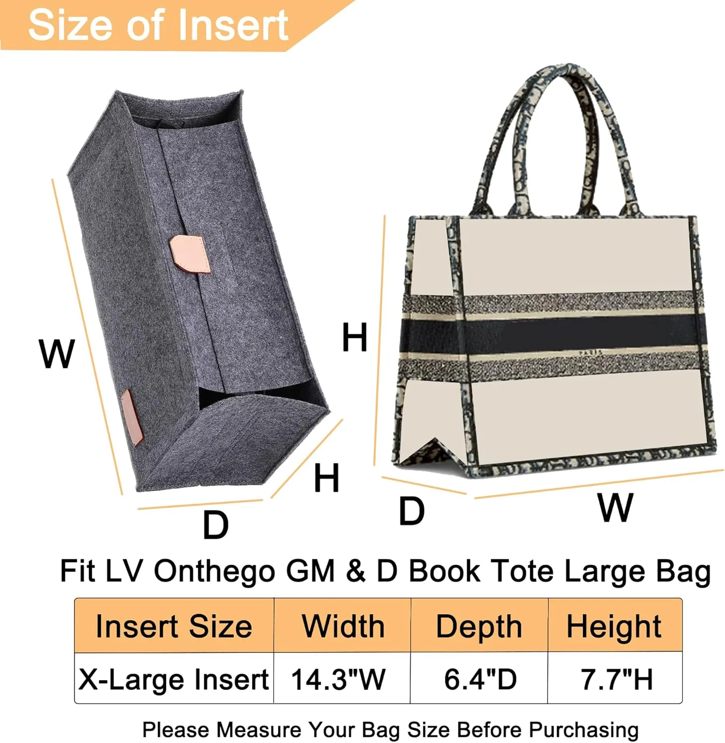 Doxo Purse Organizer Insert for Handbags, Felt Purse Organizer for Purse with 2 Sizes, Tote Bag Insert Compatible with D Large Book Tote Bags & Lv Onthego GM and More (Grey-XL)