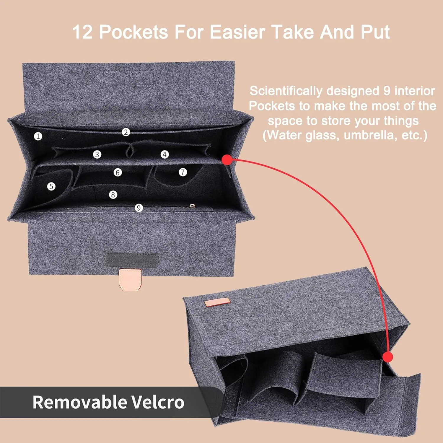 Doxo Purse Organizer Insert for Handbags, Felt Purse Organizer for Purse with 2 Sizes, Tote Bag Insert Compatible with D Large Book Tote Bags & Lv Onthego GM and More (Grey-XL)