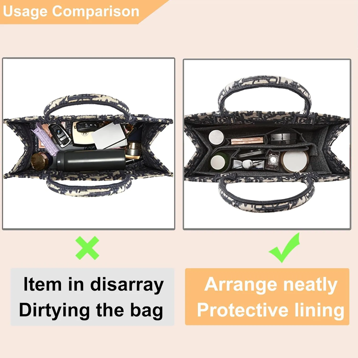 Doxo Purse Organizer Insert for Handbags, Felt Purse Organizer for Purse with 2 Sizes, Tote Bag Insert Compatible with D Large Book Tote Bags & Lv Onthego GM and More (Grey-XL)