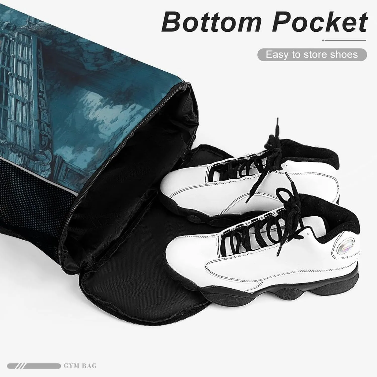 Drawstring Backpack Sports Gym Bag Resistant Sackpack Asian Style Painting String Bag for Women Men