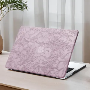 DTangLsm Compatible for MacBook Pro 14 inch Case 2024-2021 M4 M3 M2 M1 Pro Max A3112 A3185 A3401 A2918 A2992 A2779 A2442, Embossed Floral Texture Faux Leather Hard Shell Case&Keyboard Cover, Lilac