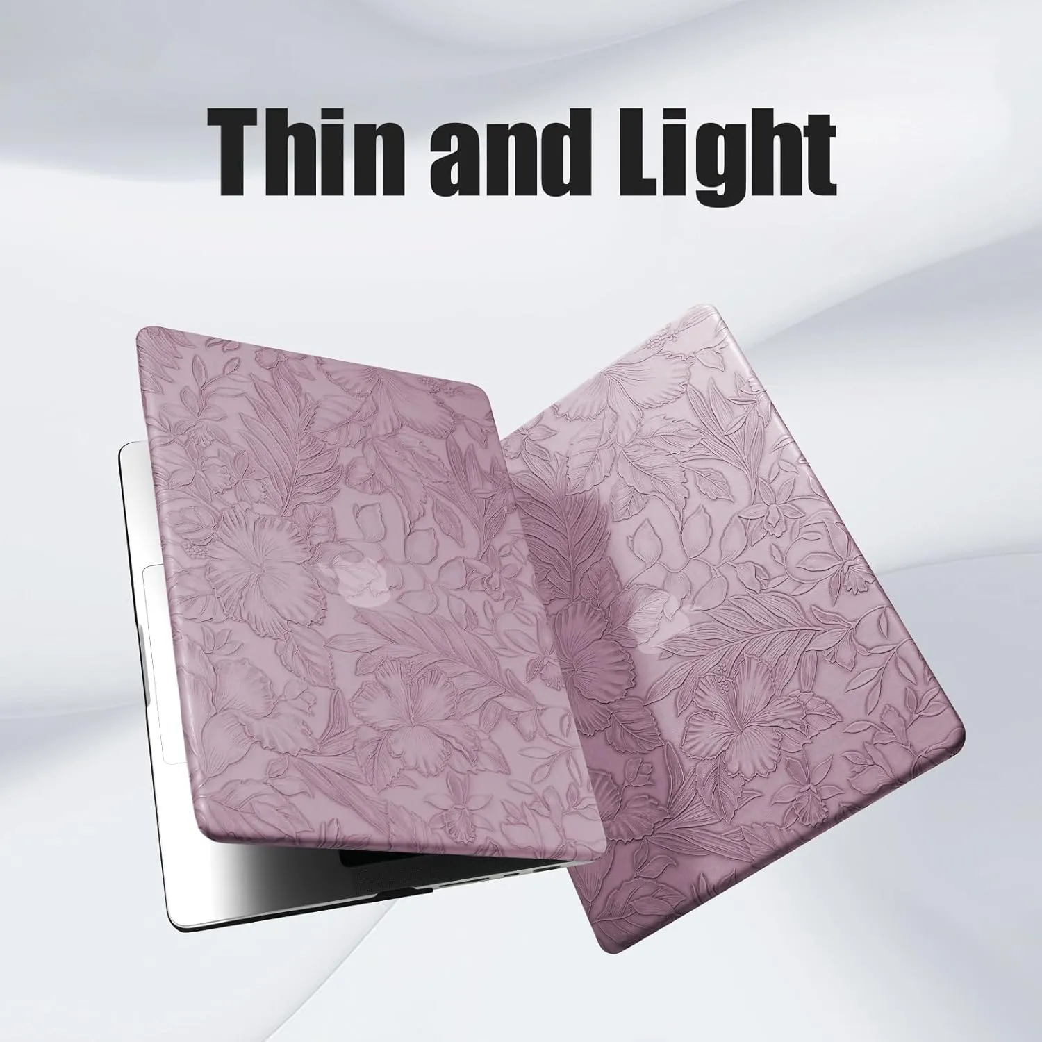DTangLsm Compatible for MacBook Pro 14 inch Case 2024-2021 M4 M3 M2 M1 Pro Max A3112 A3185 A3401 A2918 A2992 A2779 A2442, Embossed Floral Texture Faux Leather Hard Shell Case&Keyboard Cover, Lilac