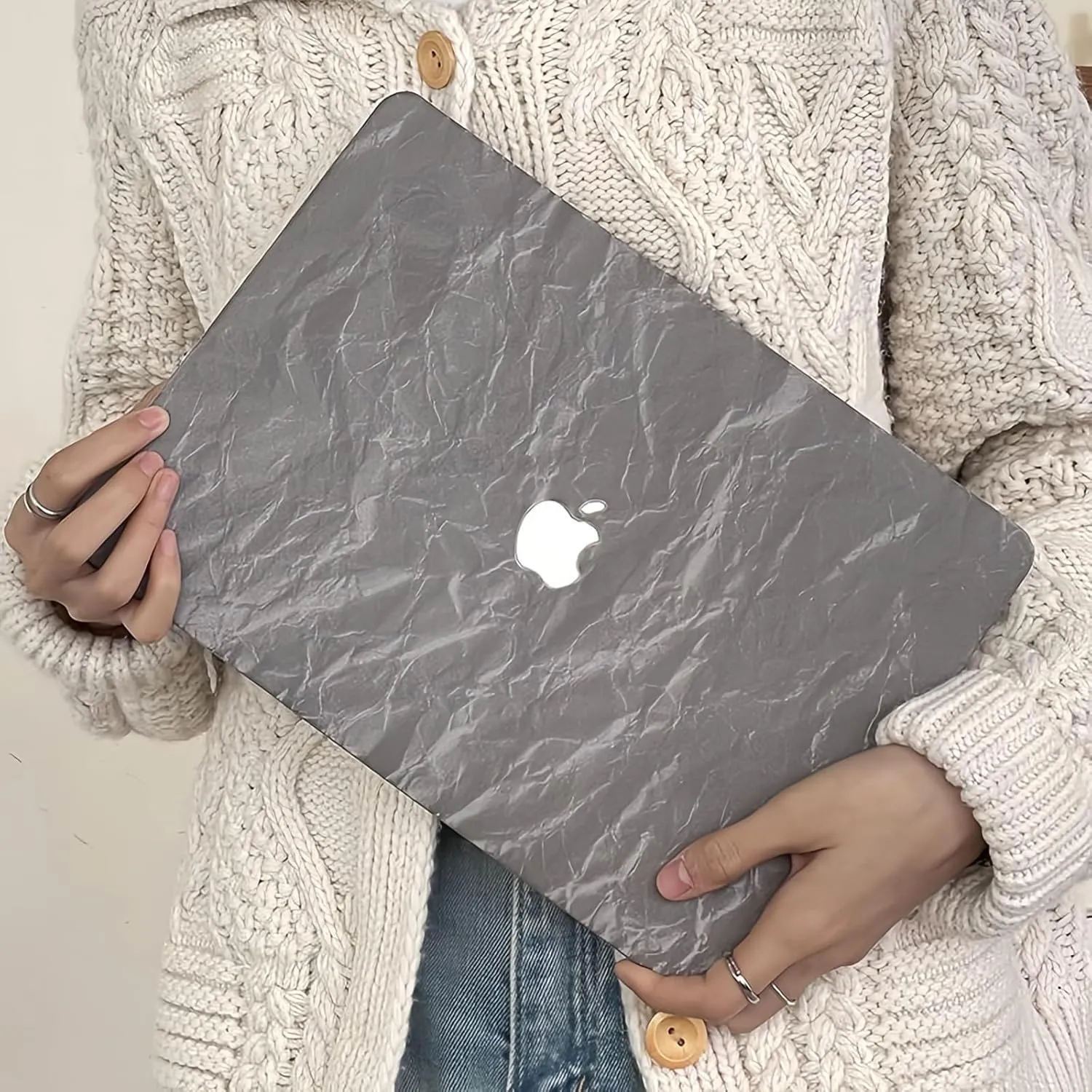 DTangLsm Compatible with MacBook Air 13 inch Case 2022 2021 2020-2018 Release M1 A2337 A2179 A1932 Faux Leather Hard Shell Plastic Case&Keyboard Cover Fit Mac Air 13 inch with Touch ID, Wrinkled Grey
