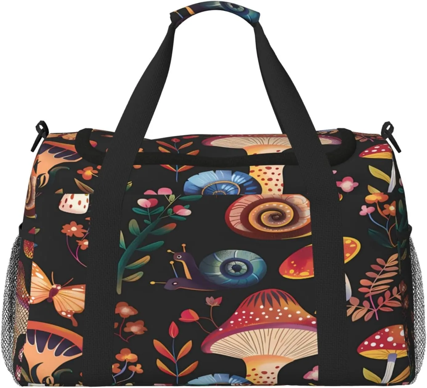 Duffle Bag Colorful Fall Mushroom Butterfly Snails Travel Duffel Bags for Men Women with Adjustable Strap Carry on Gym Bag Overnight Weekender Bag