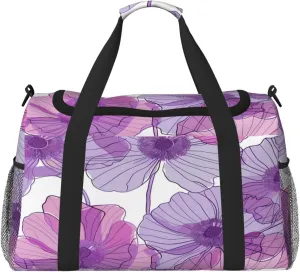 Duffle Bag Purple Anemone Flowers Travel Duffel Bags for Men Women with Adjustable Strap Carry on Gym Bag Overnight Weekender Bag