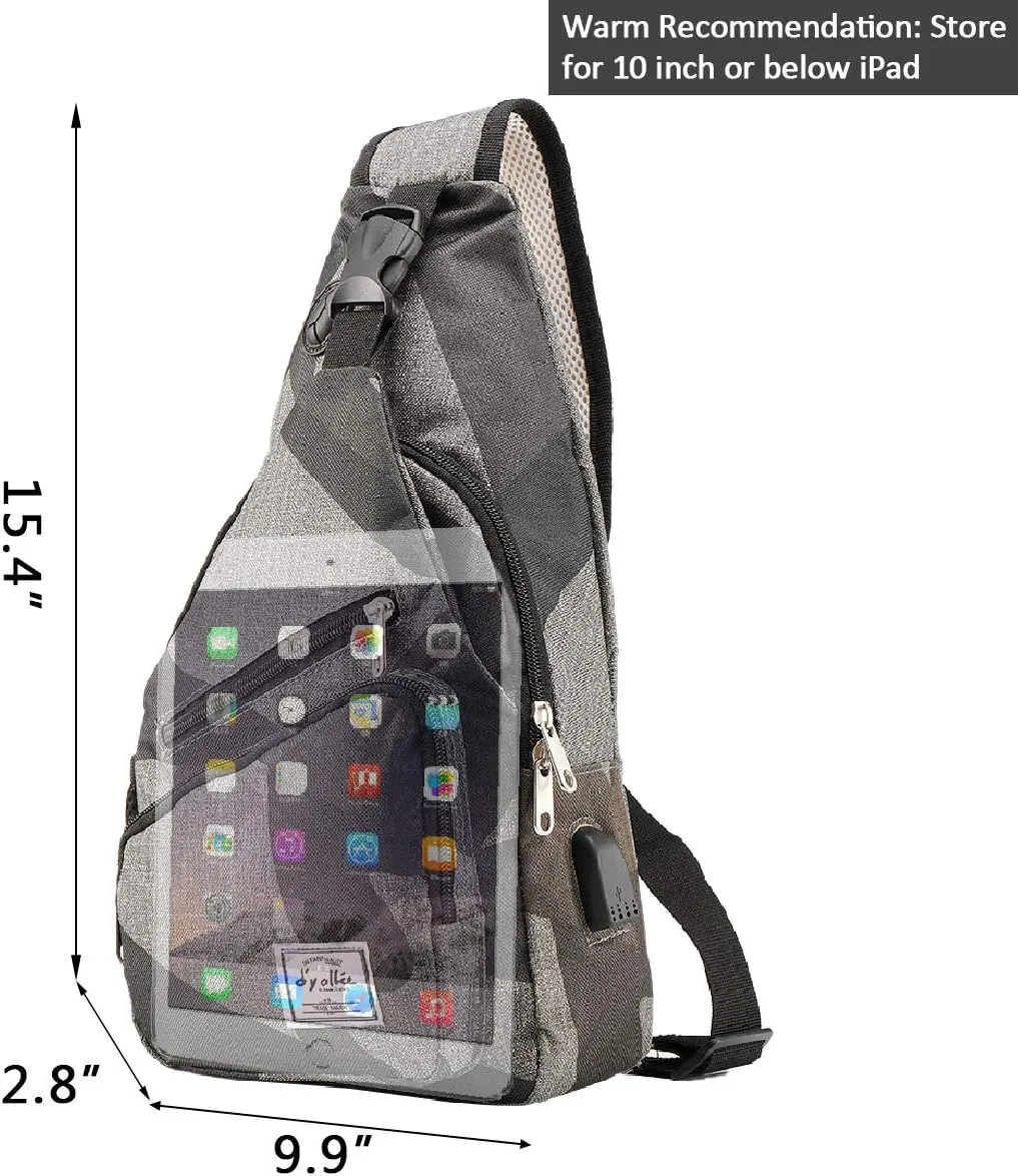 d'yallee 15.4" Sling Bag for Men Crossbody Shoulder Chest Bags Nylon for Travel Gym Sport Hiking with USB Charger Port …