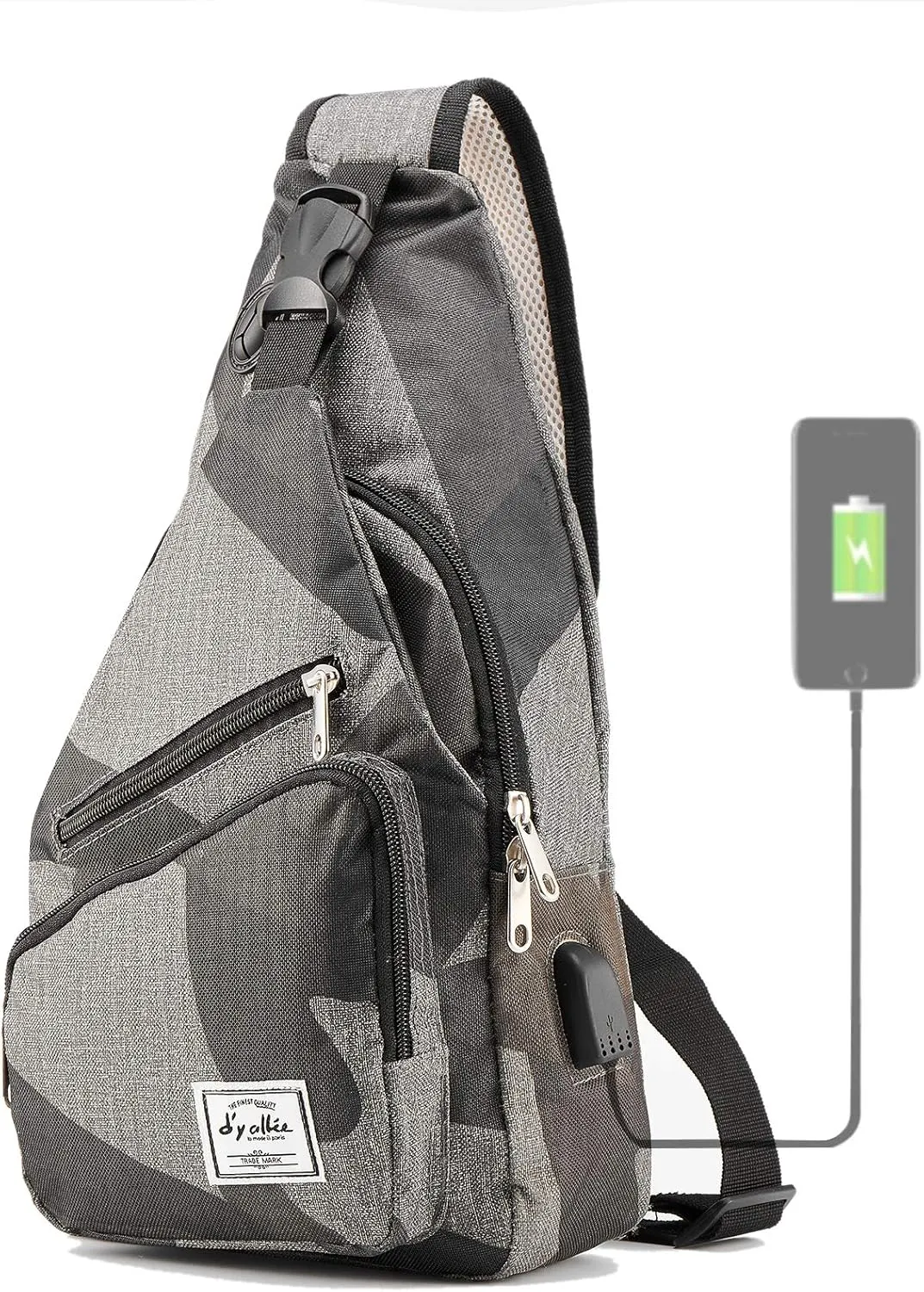 d'yallee 15.4" Sling Bag for Men Crossbody Shoulder Chest Bags Nylon for Travel Gym Sport Hiking with USB Charger Port …