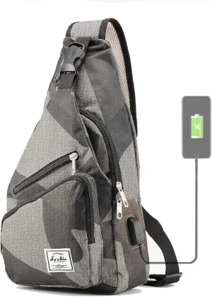 d'yallee 15.4" Sling Bag for Men Crossbody Shoulder Chest Bags Nylon for Travel Gym Sport Hiking with USB Charger Port …