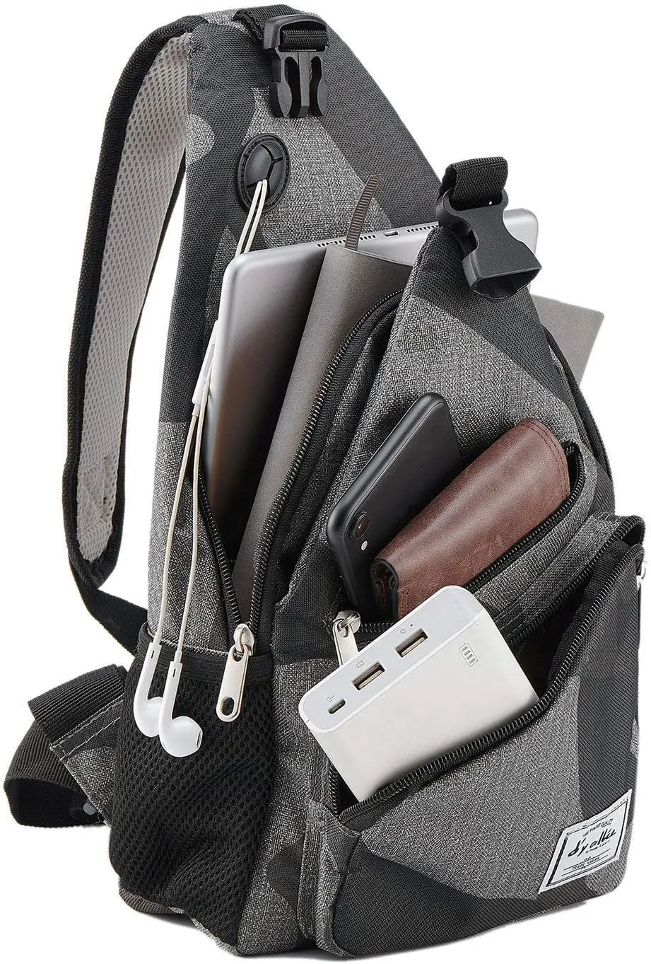 d'yallee 15.4" Sling Bag for Men Crossbody Shoulder Chest Bags Nylon for Travel Gym Sport Hiking with USB Charger Port …