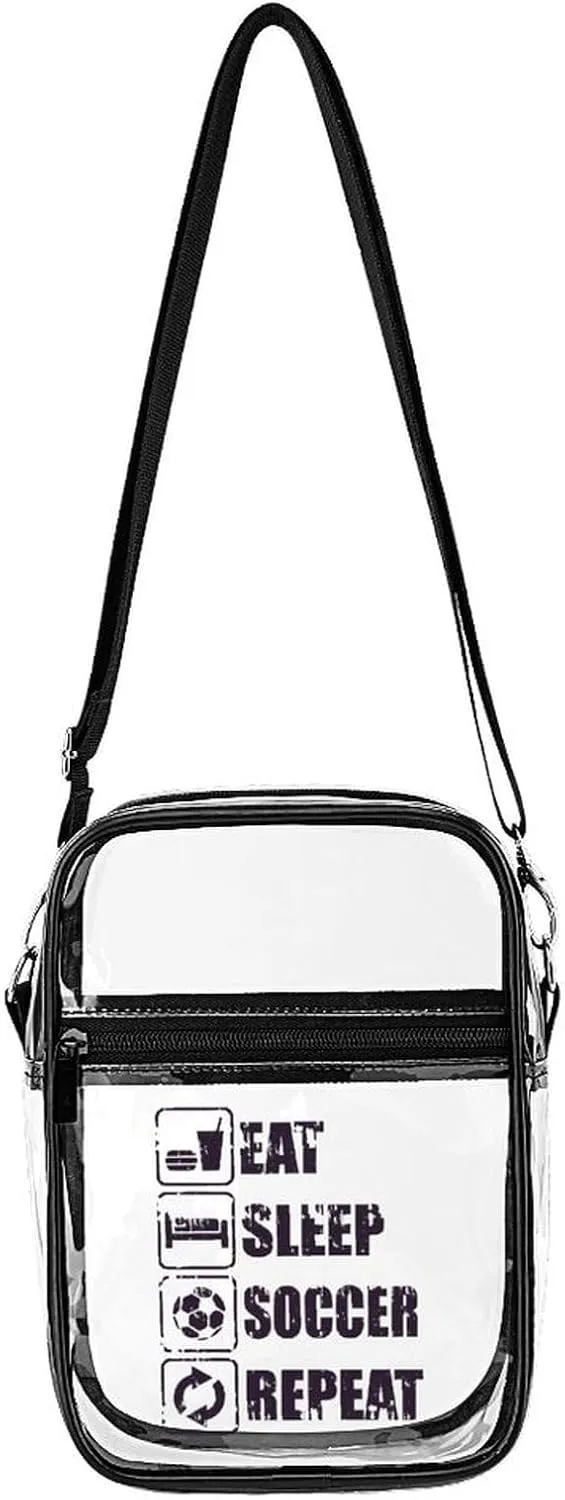 Eat Sleep Soccer Repeat Clear Stadium Crossbody Bags Adjustable Strap Shoulder Purse for Women and Men