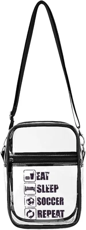 Eat Sleep Soccer Repeat Clear Stadium Crossbody Bags Adjustable Strap Shoulder Purse for Women and Men