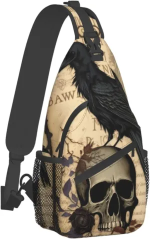 Edgar Allan Poe The Raven Skull Outdoor Cross-body Shoulder Bag, Unisex Backpack For Women Men Young Hiking Travel
