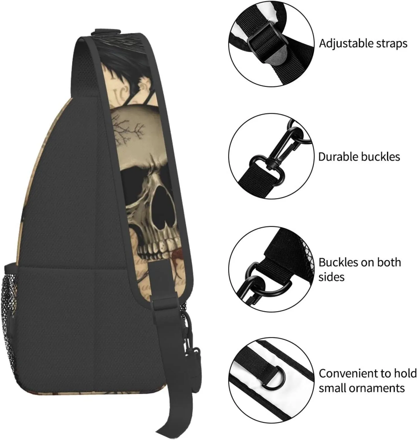 Edgar Allan Poe The Raven Skull Outdoor Cross-body Shoulder Bag, Unisex Backpack For Women Men Young Hiking Travel