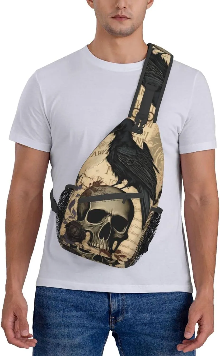 Edgar Allan Poe The Raven Skull Outdoor Cross-body Shoulder Bag, Unisex Backpack For Women Men Young Hiking Travel