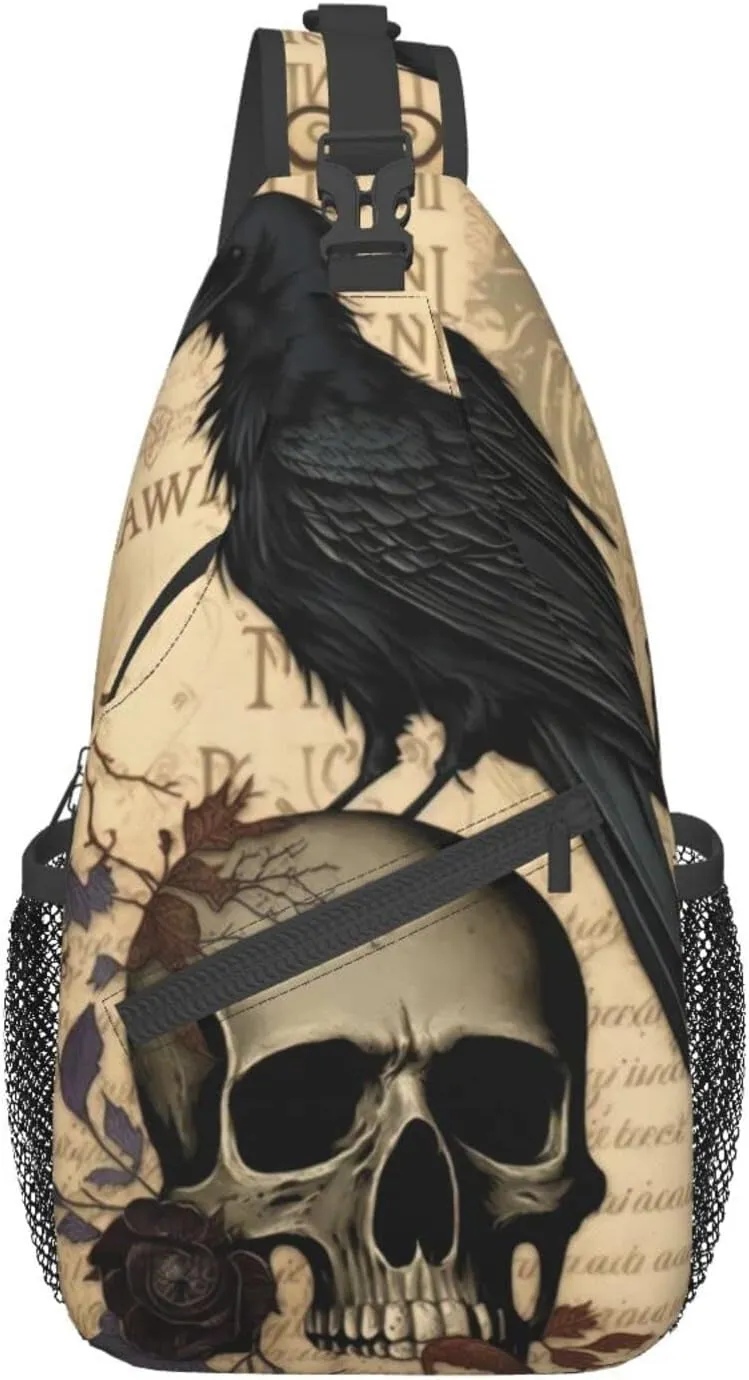 Edgar Allan Poe The Raven Skull Outdoor Cross-body Shoulder Bag, Unisex Backpack For Women Men Young Hiking Travel