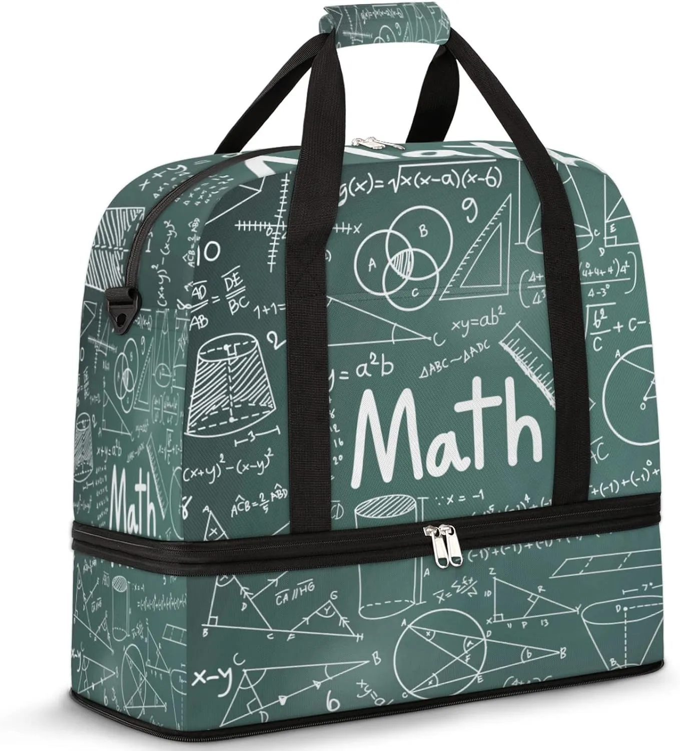 Educational Math Formula Foldable Travel Duffel Bag Tote Carry on Luggage Sport Duffle for Women Men Gym Bag Overnight Weekender Bags with Shoe Compartments and Shoulder Strap