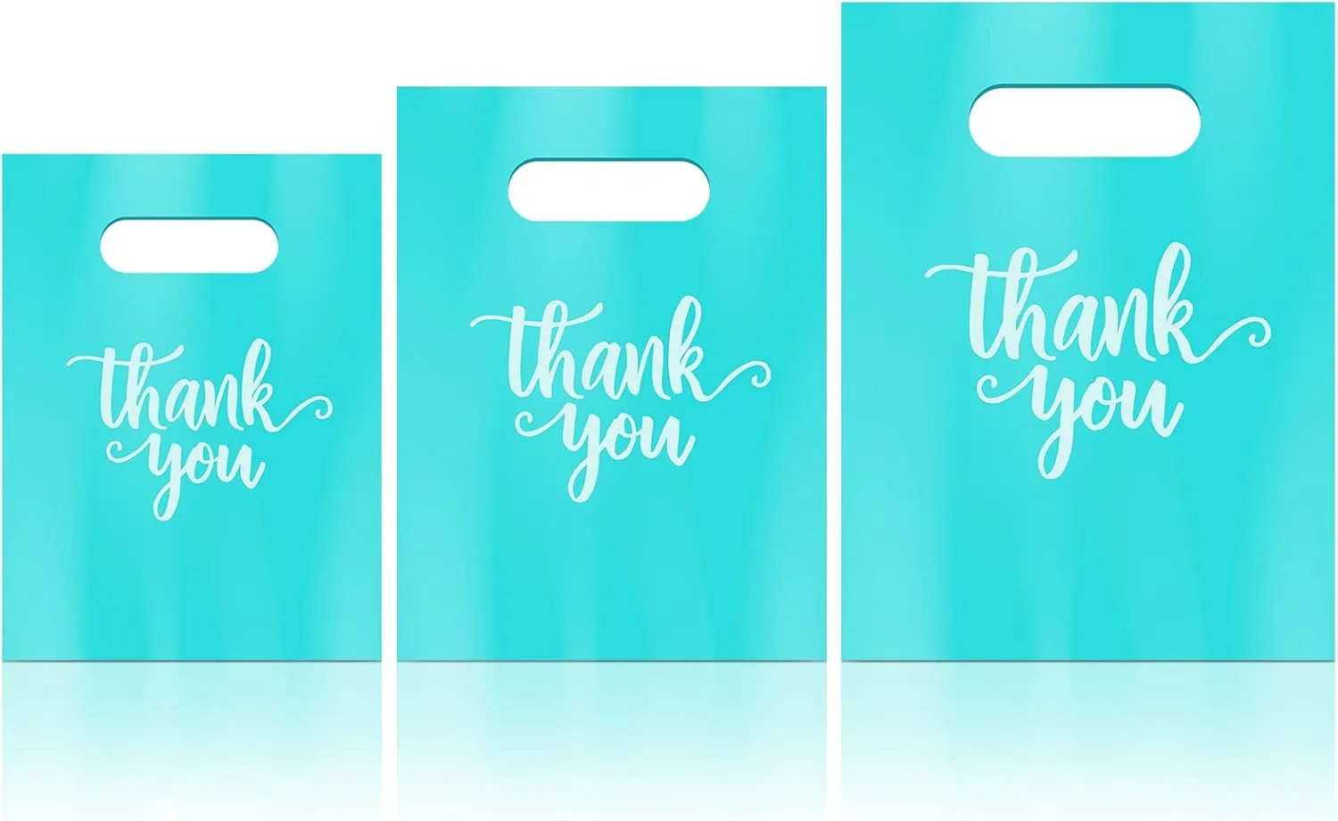 Eersida 200 Pcs Thank You Plastic Bags with Handles Die Cut Plastic Shopping Merchandise Bags Bulk 3 Sizes Retail Grocery Shopping Pack for Small Business Goodie Wedding Party(Turquoise)