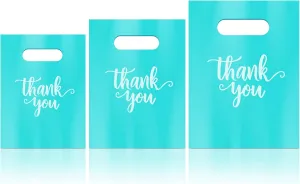 Eersida 200 Pcs Thank You Plastic Bags with Handles Die Cut Plastic Shopping Merchandise Bags Bulk 3 Sizes Retail Grocery Shopping Pack for Small Business Goodie Wedding Party(Turquoise)