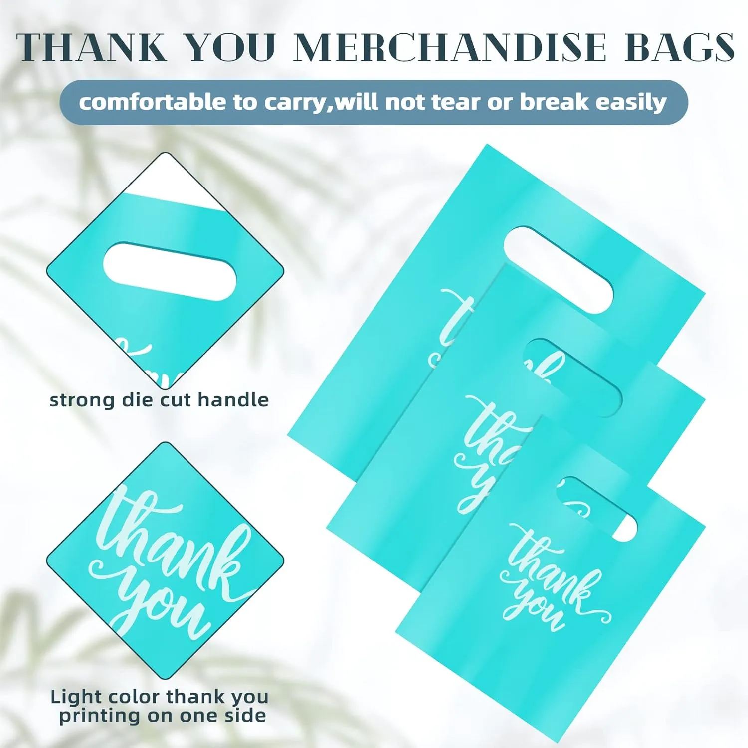 Eersida 200 Pcs Thank You Plastic Bags with Handles Die Cut Plastic Shopping Merchandise Bags Bulk 3 Sizes Retail Grocery Shopping Pack for Small Business Goodie Wedding Party(Turquoise)