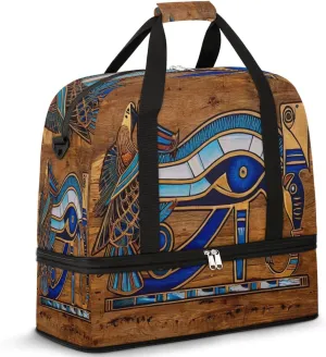 Egypt Pattern Travel Duffel Bag for Women Men, Sports Gym Bag with Shoes Compartment Egyptian Horus Eye Foldable Overnight Bag Weekender Tote Workout Carry On Luggage Bag