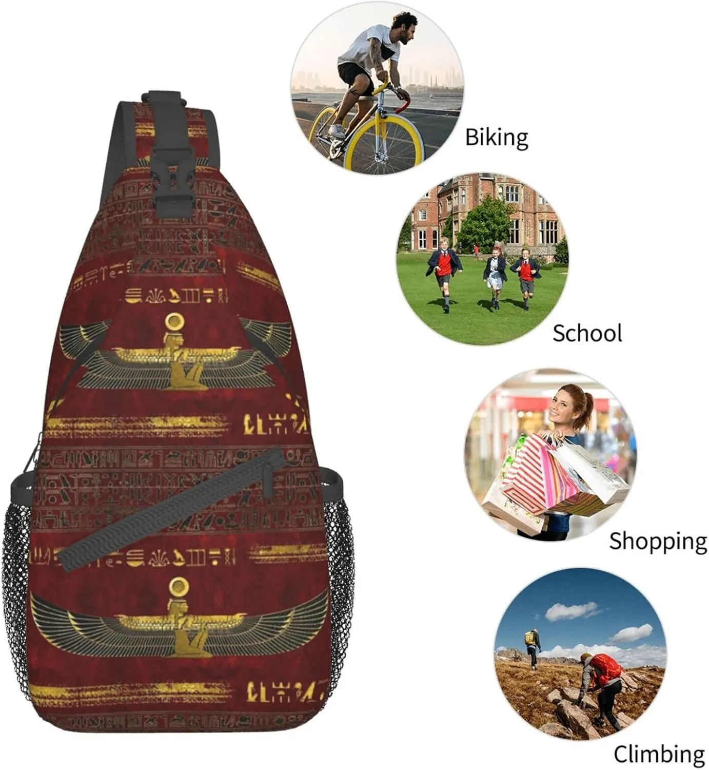 Egyptian Notes Crossbody Bag Hieroglyphs Shoulder Bag Backpack Ancient Egyptian Sling Bag Chest Casual Daypack