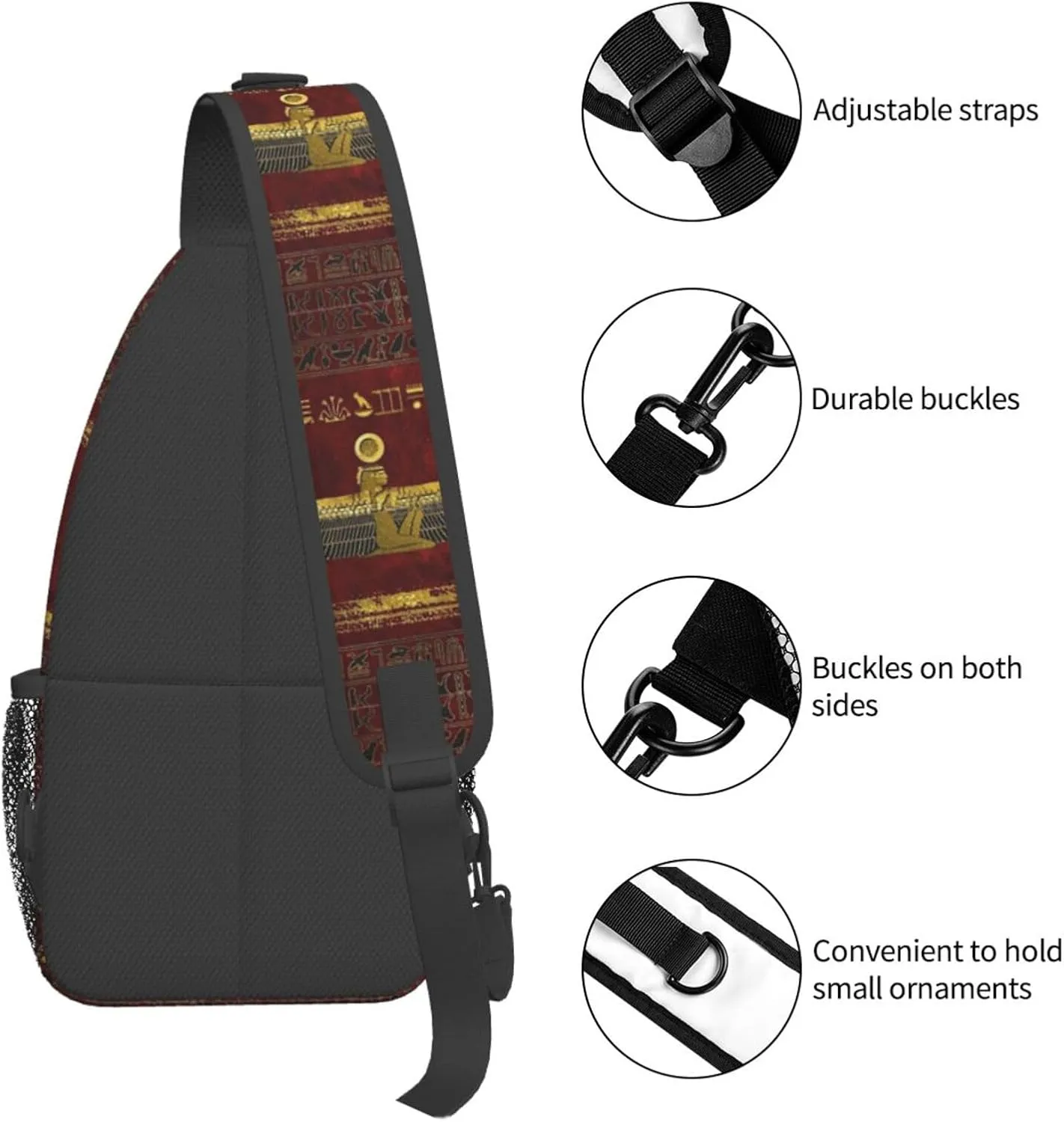 Egyptian Notes Crossbody Bag Hieroglyphs Shoulder Bag Backpack Ancient Egyptian Sling Bag Chest Casual Daypack