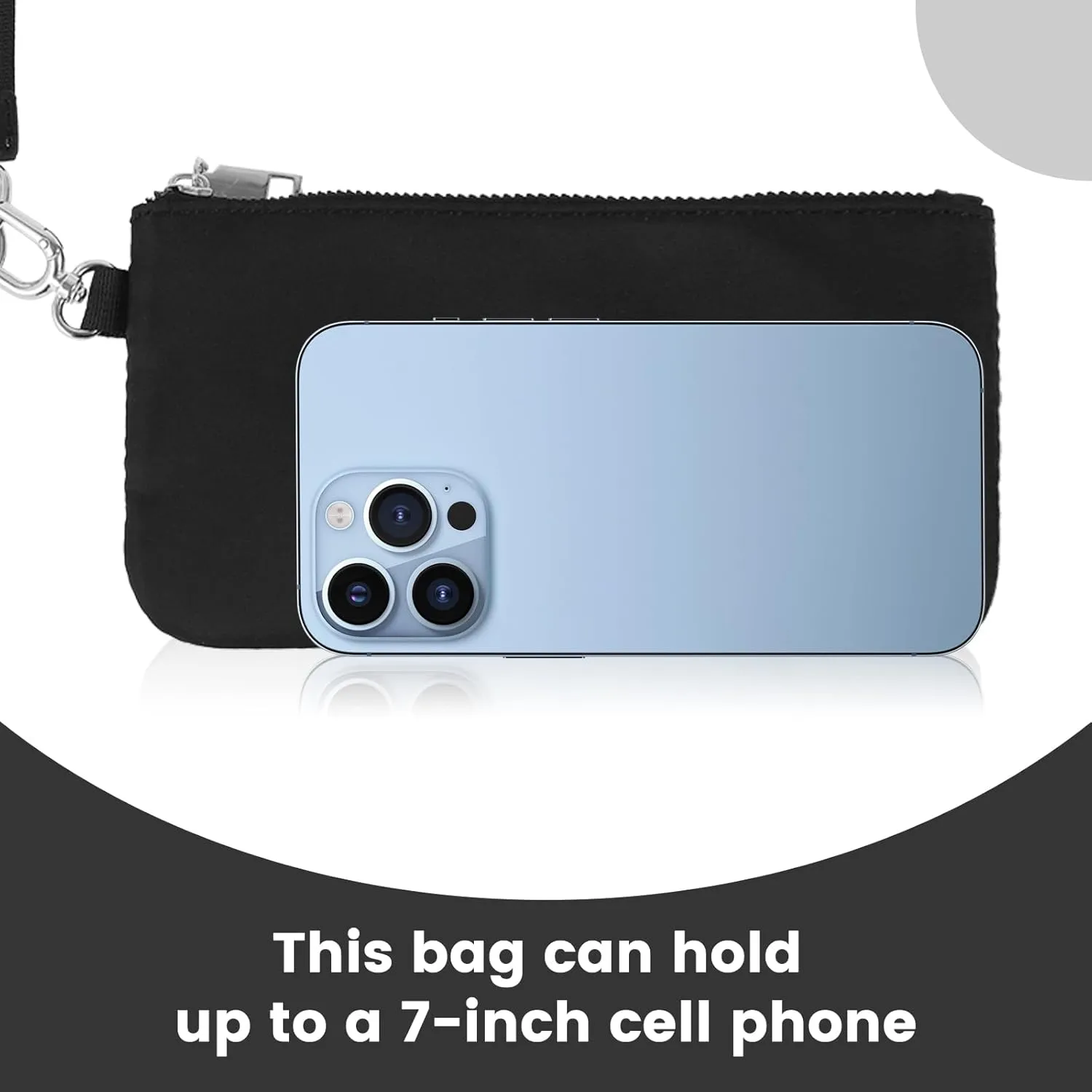 EKOLE Mini Zip Around Wristlet Keychain Wallet for Women Detachable Dual Pouch Wristlet Portable Phone Coin Purse Coin Pocket (Black Silver)