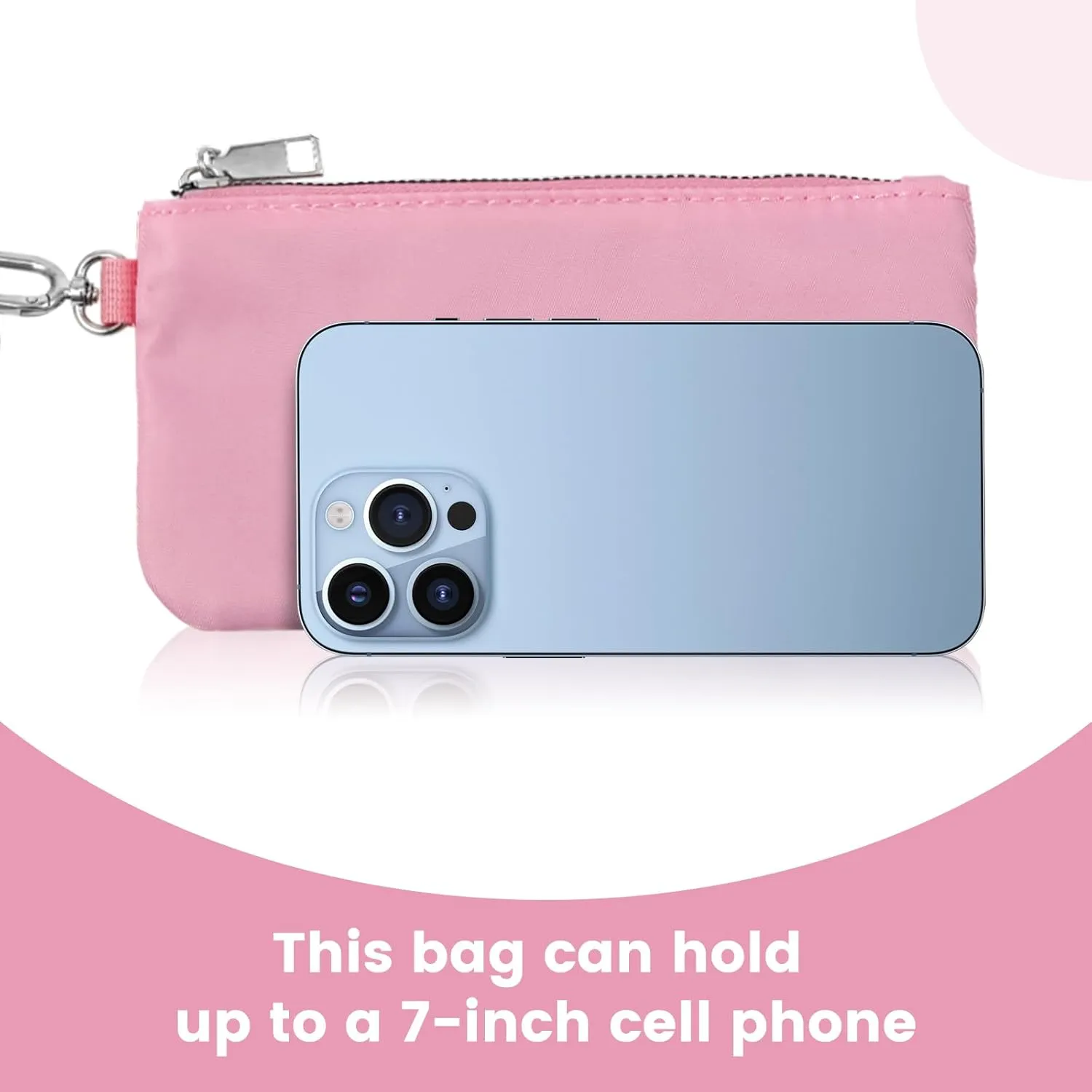 EKOLE Mini Zip Around Wristlet Keychain Wallet for Women Detachable Dual Pouch Wristlet Portable Phone Coin Purse Coin Pocket (Pink White)