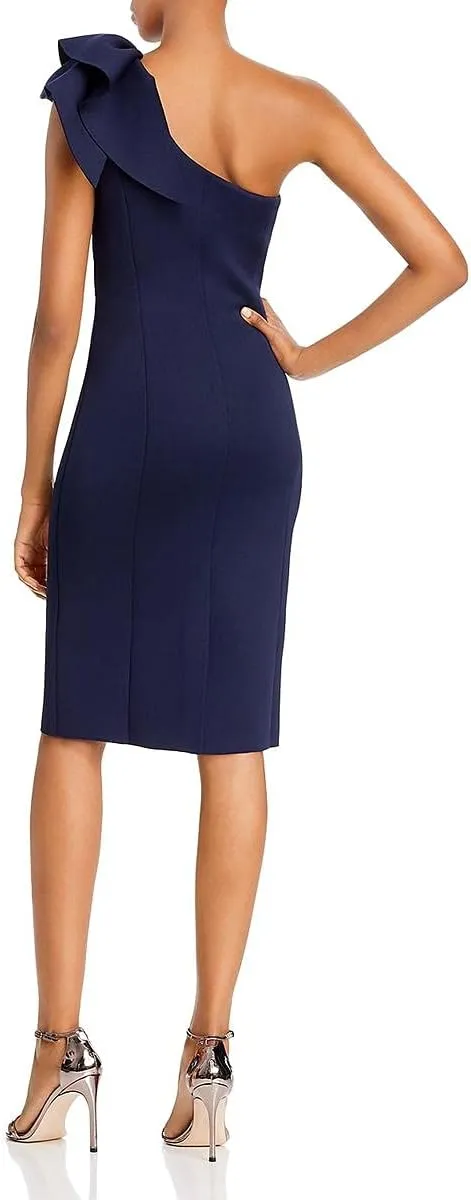 Eliza J Women's One Shoulder Scuba Cocktail Dress with Ruffle Sleeve