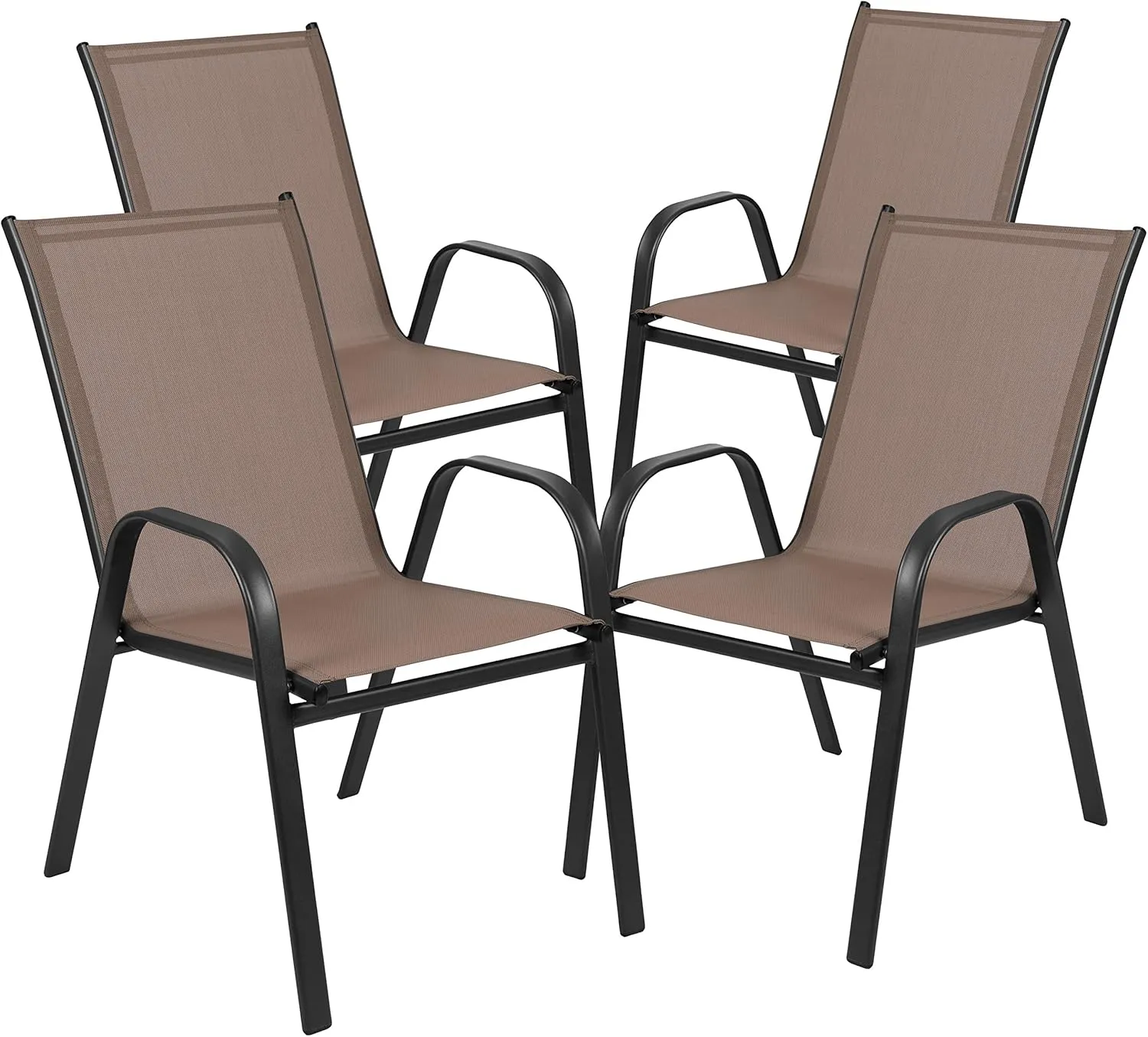 EMMA   OLIVER 4 Pack Brown Outdoor Stack Chair with Flex Comfort Material - Patio Stack Chair