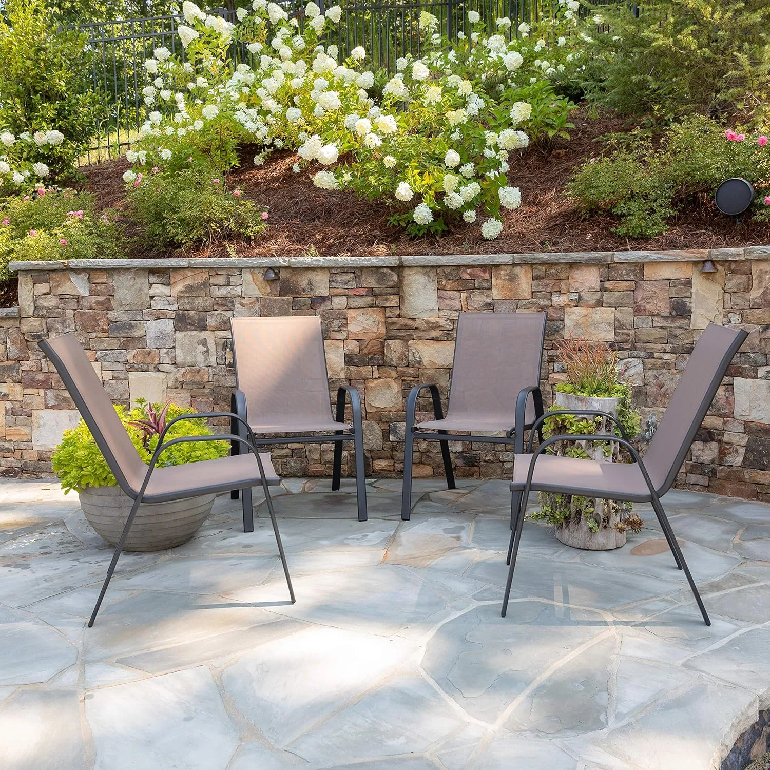 EMMA   OLIVER 4 Pack Brown Outdoor Stack Chair with Flex Comfort Material - Patio Stack Chair