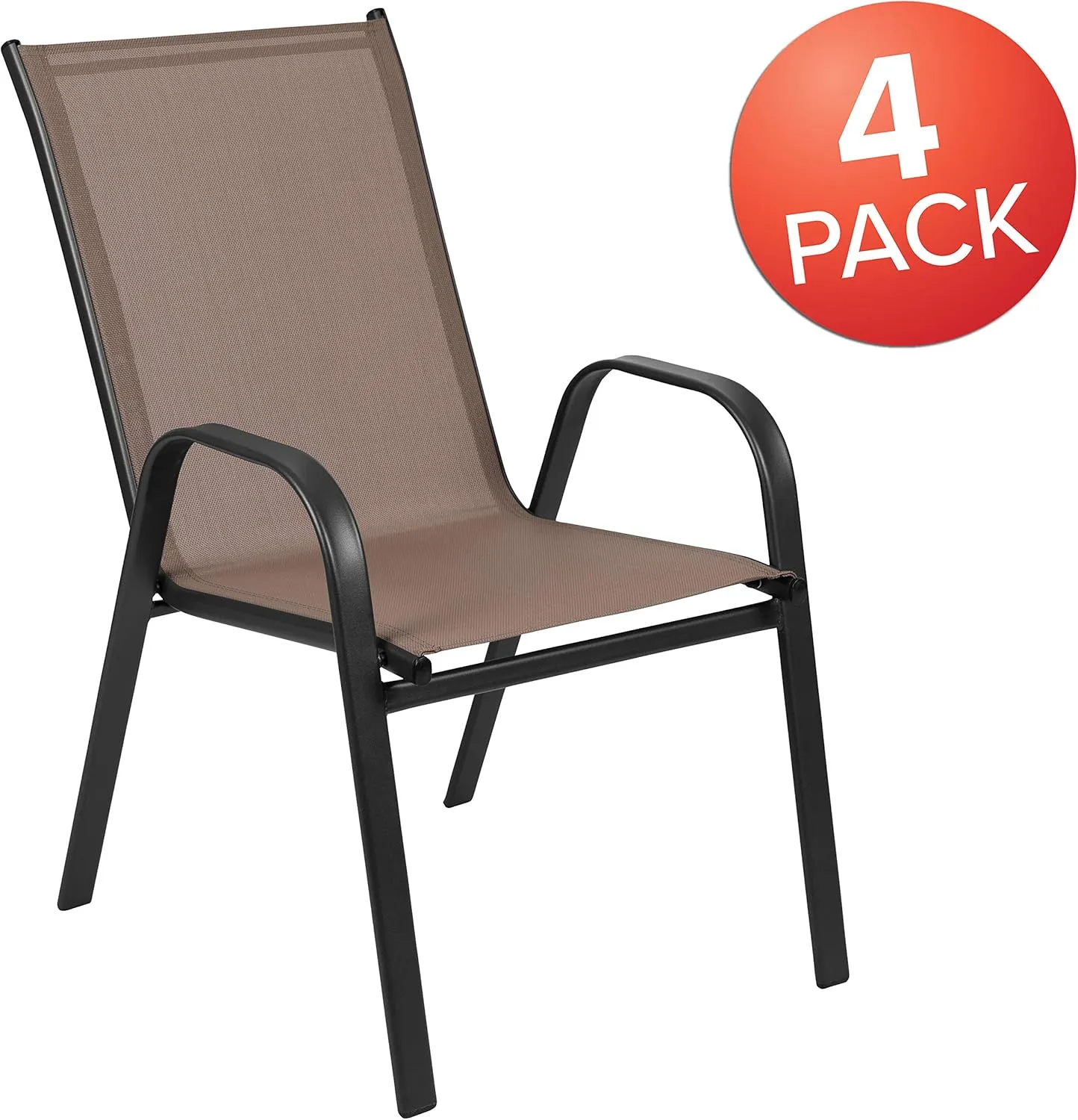 EMMA   OLIVER 4 Pack Brown Outdoor Stack Chair with Flex Comfort Material - Patio Stack Chair