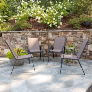 EMMA   OLIVER 4 Pack Brown Outdoor Stack Chair with Flex Comfort Material - Patio Stack Chair