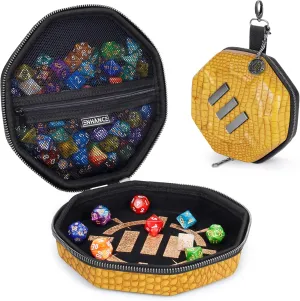 ENHANCE DND Dice Tray and Case - Collector's Edition DND Dice Holder up to 150 D&D Shakers with Hard Shell Exterior and Protective Soft Interior - Rolling Tray Perfect for Game Night (Dragon Gold)