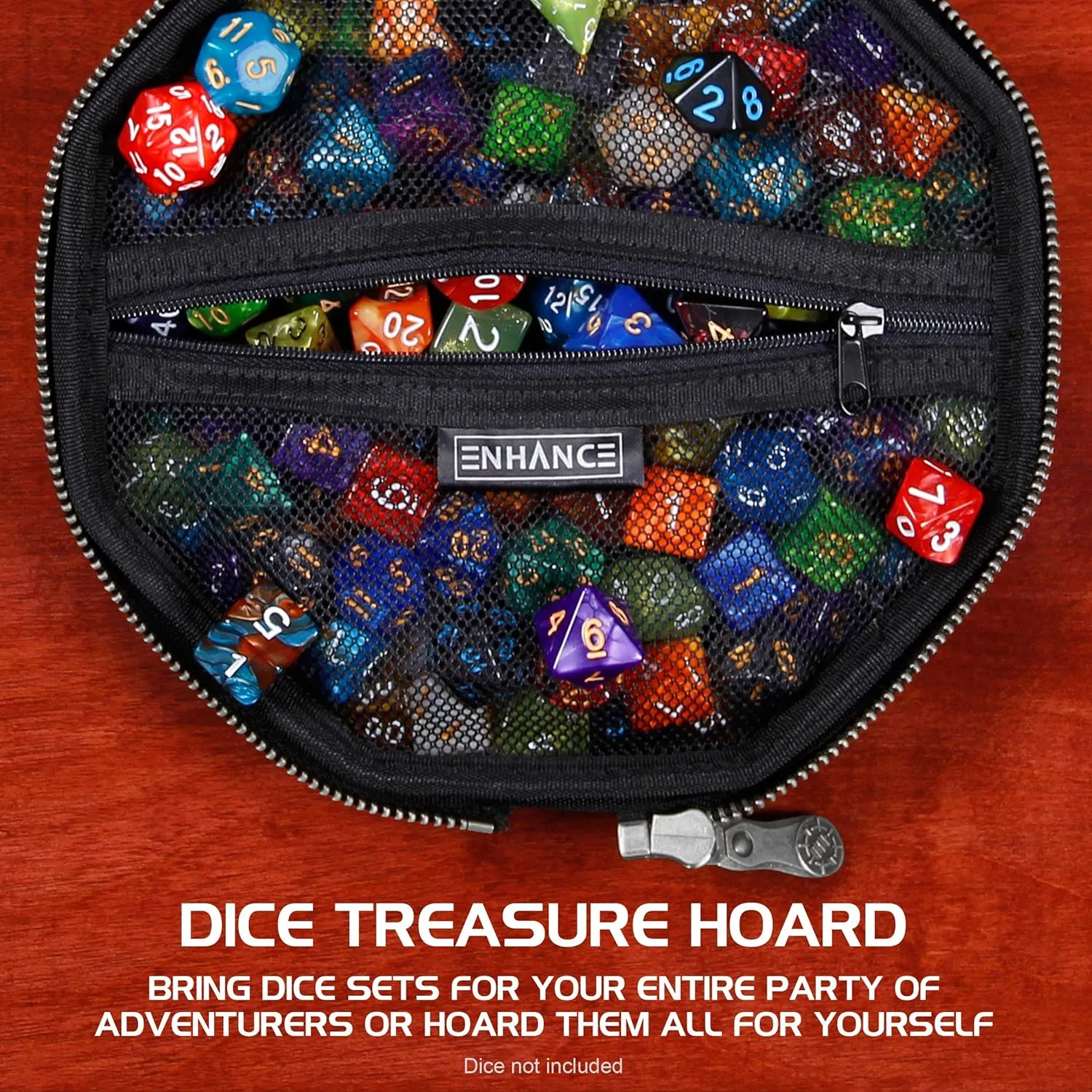 ENHANCE DND Dice Tray and Case - Collector's Edition DND Dice Holder up to 150 D&D Shakers with Hard Shell Exterior and Protective Soft Interior - Rolling Tray Perfect for Game Night (Dragon Gold)