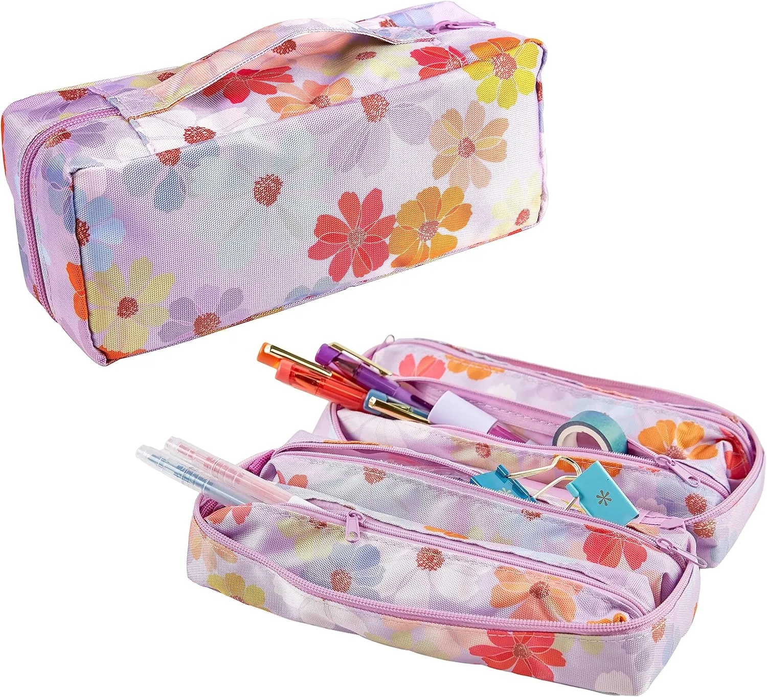 Erin Condren 5-in-1 Zipper Pouch - Colorful Cosmos Design. Four Removable Small Interior Pouches in Overall Large Pouch for Organization and Travel