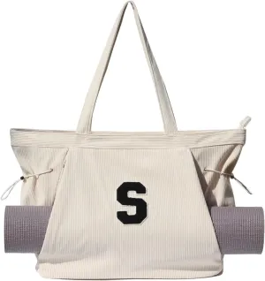 ESVAN Corduroy Yoga Tote Bag Gifts for Women Drawstring Yoga Mat Bag for Office Workout Travel Carryall Pilates Gym