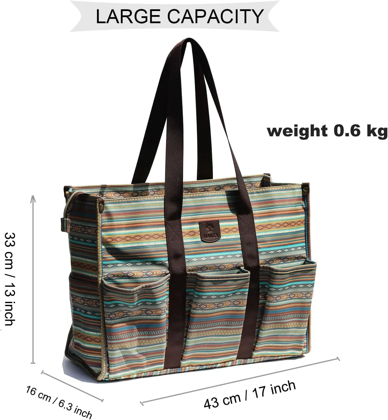 ESVAN Utility Tote Bag with Zip Top Waterproof Teacher Tote Bag for Teacher Work Women Beach