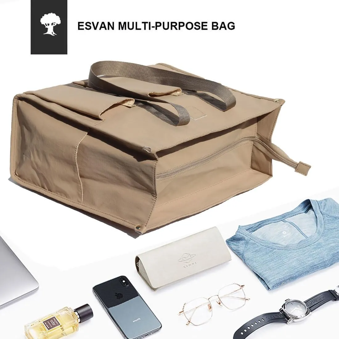 ESVAN Utility Tote Bag with Zip Top Waterproof Teacher Tote Bag for Teacher Work Women Beach