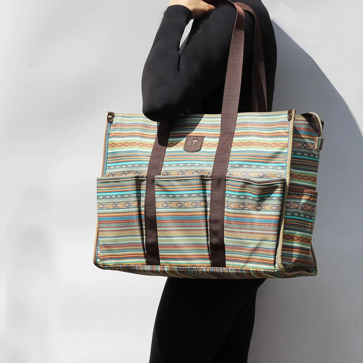 ESVAN Utility Tote Bag with Zip Top Waterproof Teacher Tote Bag for Teacher Work Women Beach