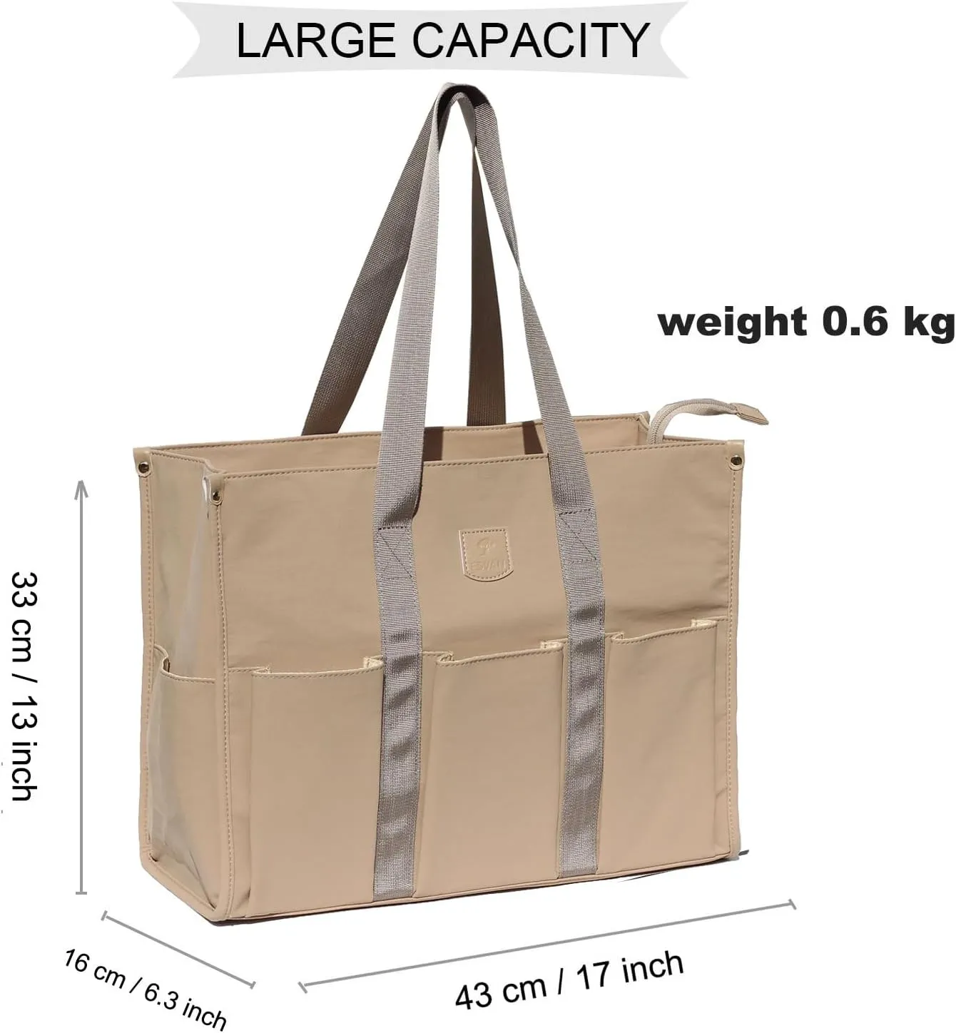 ESVAN Utility Tote Bag with Zip Top Waterproof Teacher Tote Bag for Teacher Work Women Beach