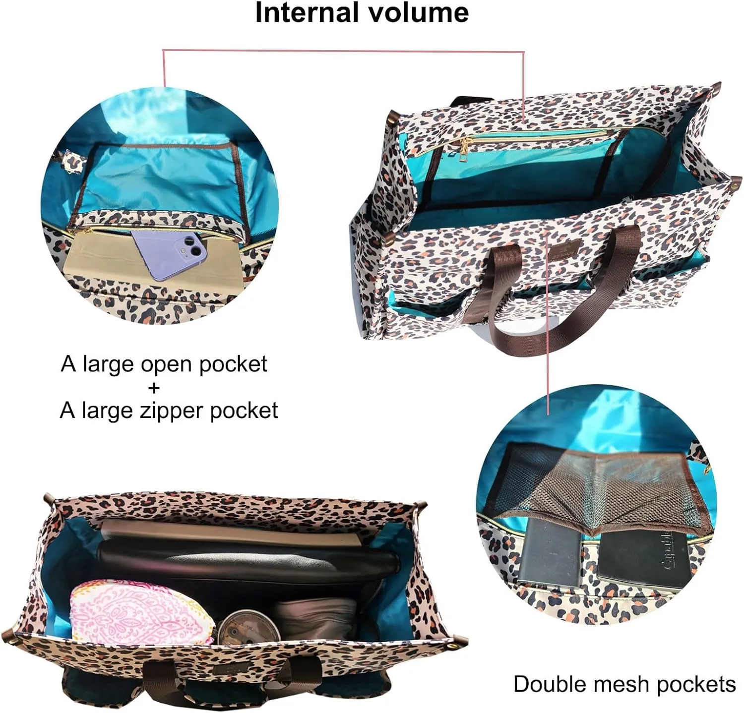 ESVAN Utility Tote Bag with Zip Top Waterproof Teacher Tote Bag for Teacher Work Women Beach