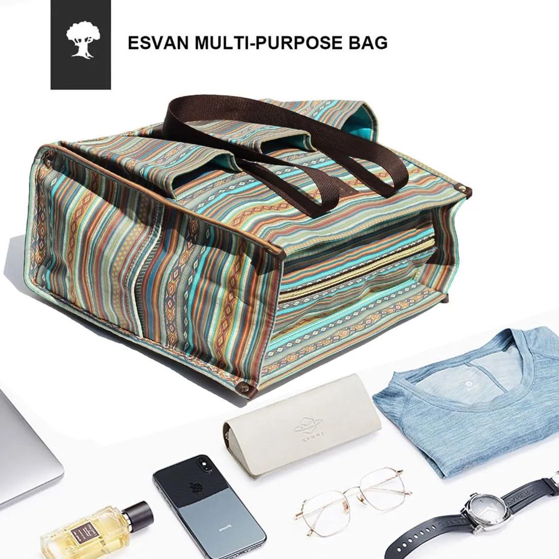 ESVAN Utility Tote Bag with Zip Top Waterproof Teacher Tote Bag for Teacher Work Women Beach