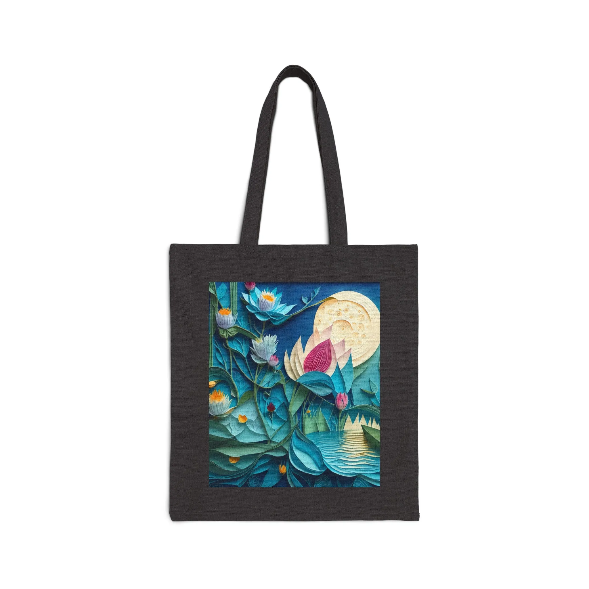 Ethereal Moonlit Lake Cotton Canvas Tote Bag