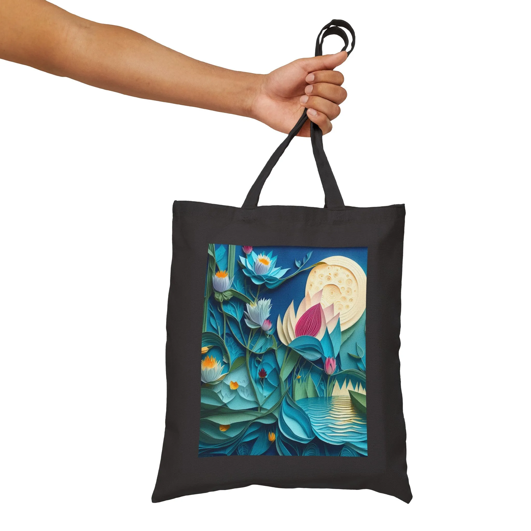 Ethereal Moonlit Lake Cotton Canvas Tote Bag
